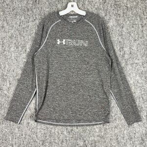 Under Armour‎ Mens Run Shirt L Gray Heatgear Fitted Gym Workout Training Running